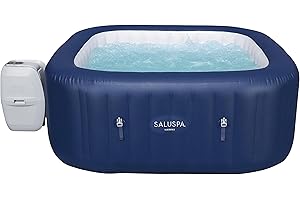 Bestway SaluSpa Hawaii AirJet 2 to 6 Person Square Inflatable Hot Tub Portable Outdoor Spa with 140 Soothing AirJetsr, Blue