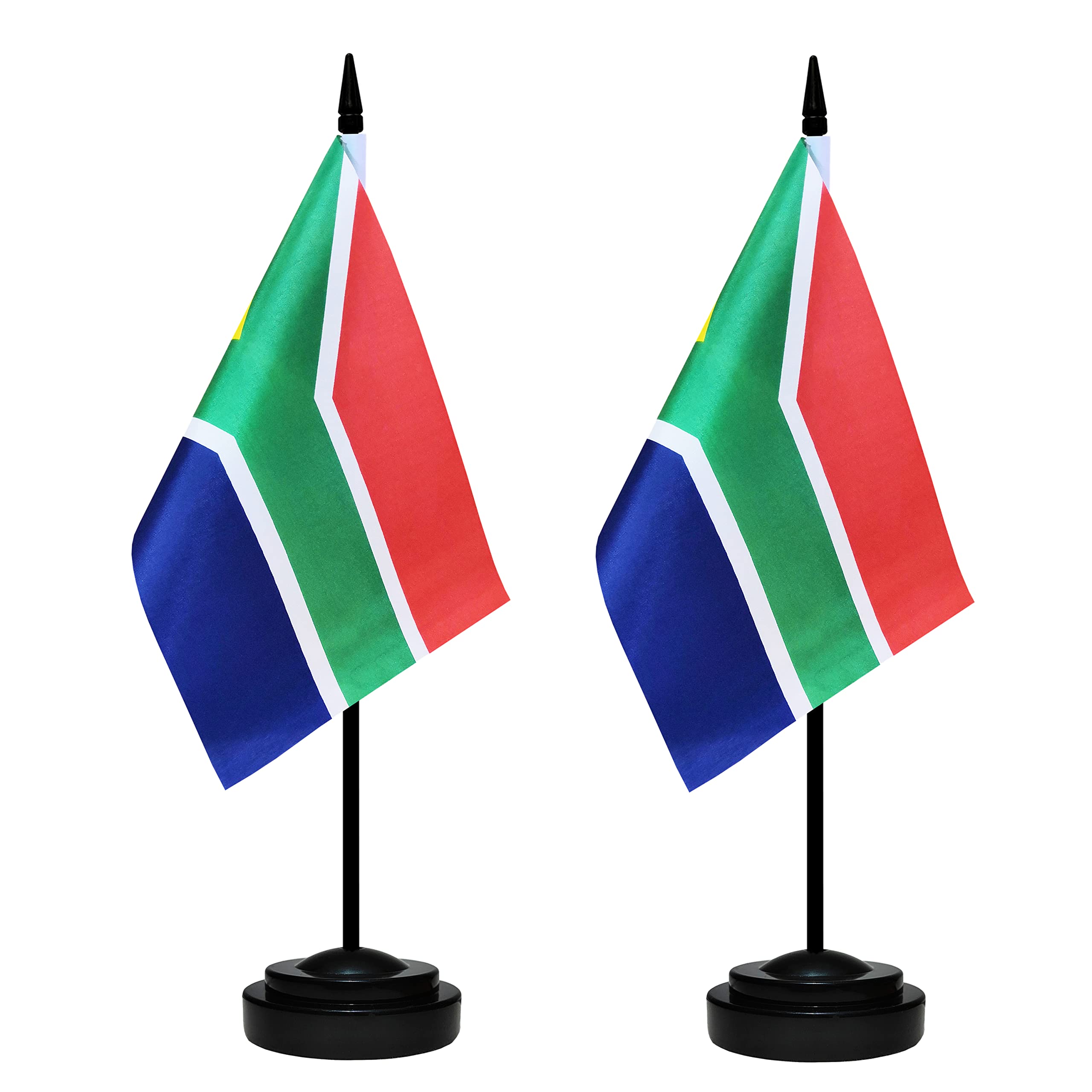 Photo 1 of South Africa Desk Flag Set, 2 Pack South Africa Table Office Flags, Small Mini Desktop Flag With 12" Solid Black Pole, Black Base, Miniature Desktop Flag