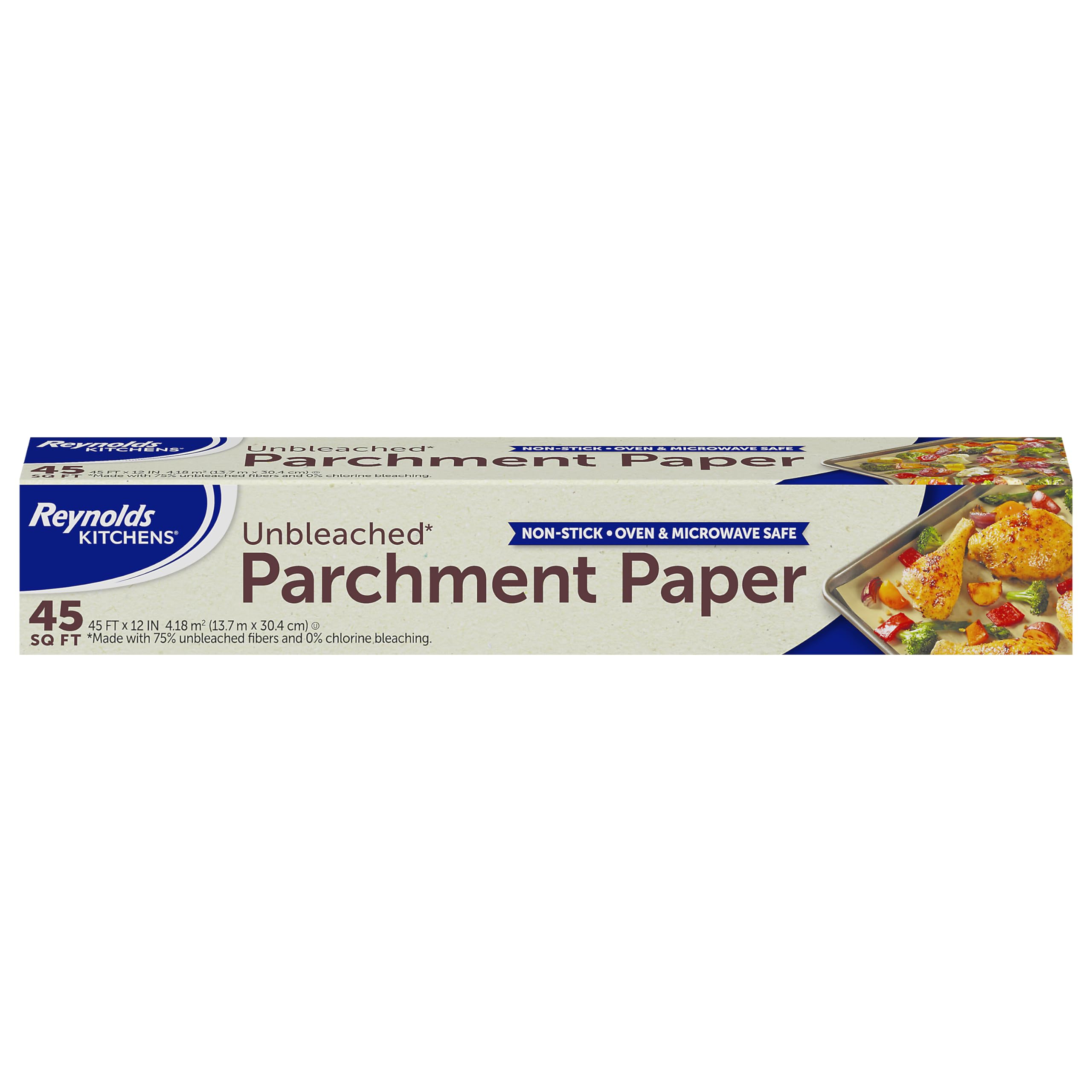 Photo 1 of Reynolds Kitchens Unbleached Parchment Paper Roll, Non Stick Parchment Paper for Cooking and Baking, Oven Safe up to 425 Degrees, Chlorine-Free, 45 Feet x 12 Inches, 45 Total Sq. Ft.