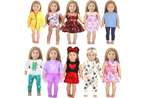 AugFrog 10 Sets of 18 Inch American Doll Clothes, Including 10 of Doll Clothing Dress Outfits for American Dolls, Newborn Dolls, Children's Gifts, Birthday Gifts