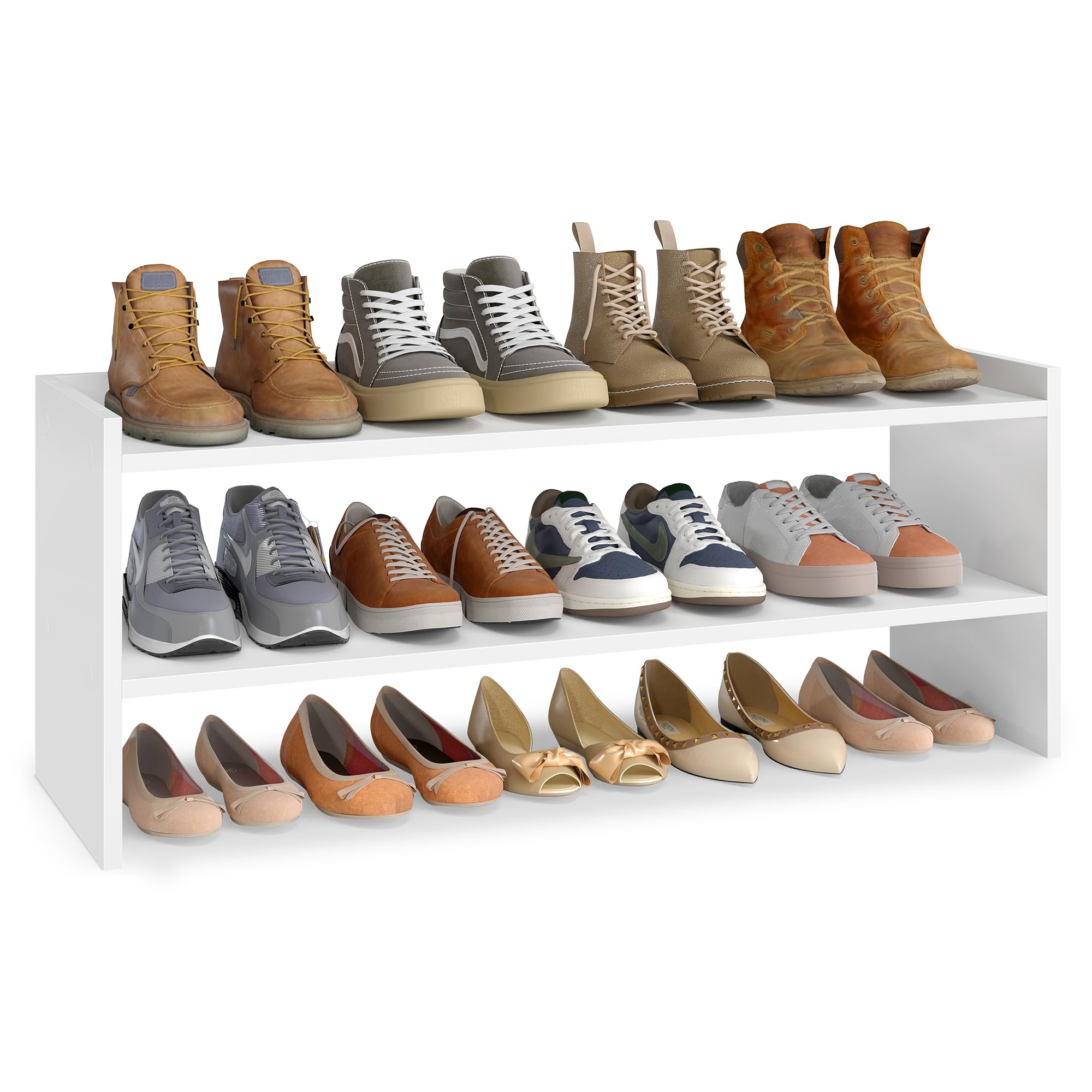 VASAGLE Shoe Rack for Closet, Stackable Shoe Organizer Shelf for Entryway, 2 Tiers, 11.7 x 32.3 x 14.2 Inches, White ULBS060WZ01S