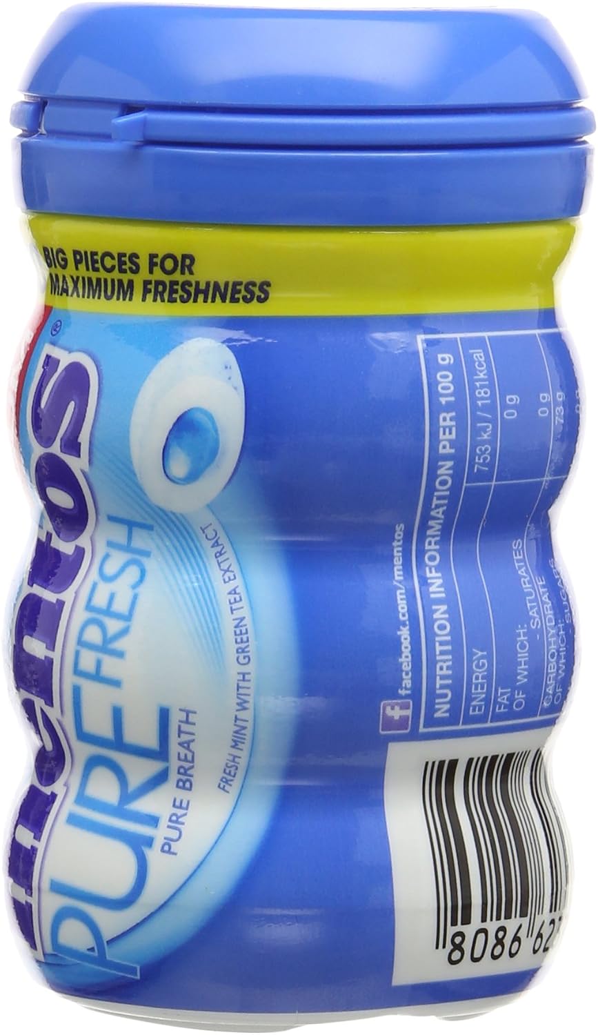 Mentos Pure Fresh Breath sugarfree Chewing Gum, Pack of 6, 336 gram, Blue/White, 50 Count (Pack of 6) - Image 3