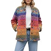 Akivide Women's Winter Casual Cute Floral Fleece Jacket Oversized Soft Warm Fuzzy Button Sherpa Coat