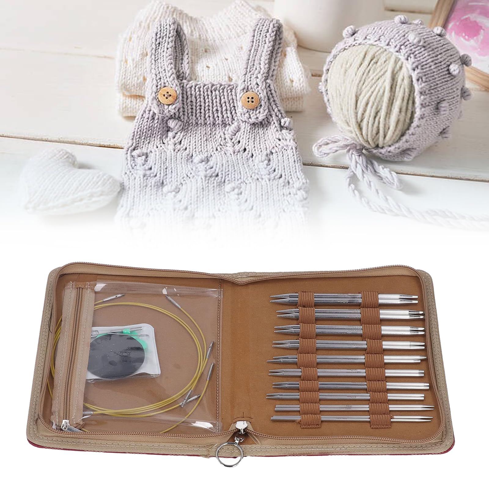 Interchangeable Knitting Needles Set,10 Pairs 2.8mm-6mm Circular Knitting Needle Set, Ergonomic Design P Type Needle Buttons Knitting Supplies for Home