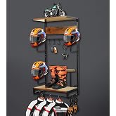 NANXITU Motorcycle Helmet Rack Wall Mount, Retro Metal Wood Helmet Holder | Helmet Display Hanger, for Motorcycle Accessories Storage, Helmet Stand with Clips and Hooks
