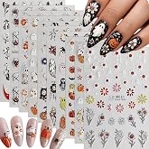 10 Sheets Halloween Nail Stickers - 5D Embossed Self Adhesive Nail Decals | Ghost Pumpkin Bat Skull Flower Spider Web Designs Nail Decorations, Halloween DIY Manicure Supplies for Women