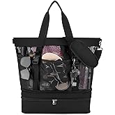Yotako Beach Bag with Cooler,Mesh Beach Tote Bag with Zipper,2-in-1 Durable Tote with 10 Pockets Pool Swim Travel Essentials