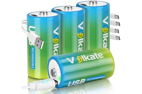 Rechargeable C Batteries 4 Pack | 1.5V Lithium Battery LR14 C Cell Size with Charging Cable, for Flashlights, Radios, Clocks,