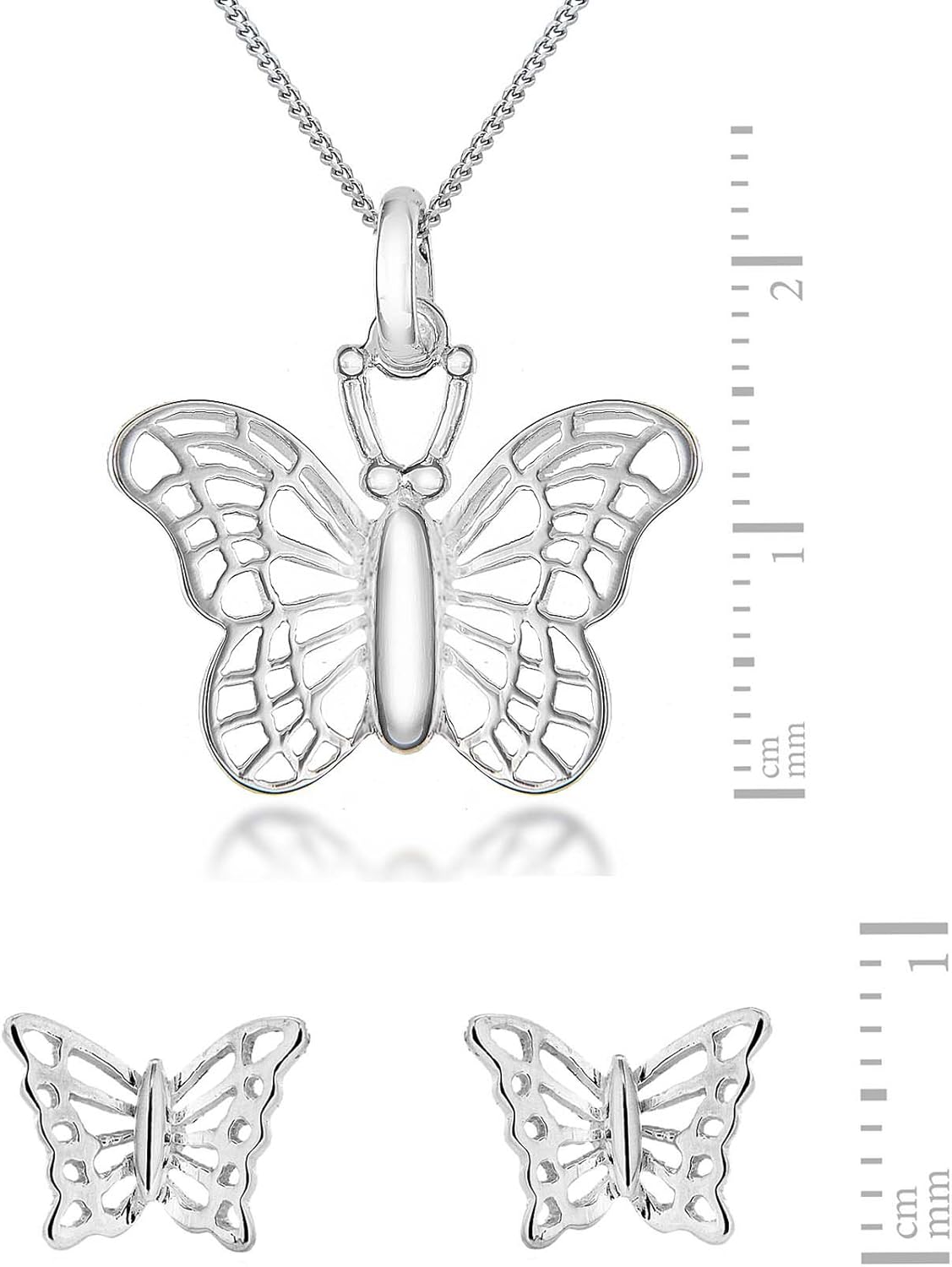 Tuscany Silver Women's Sterling Silver Set of Filigree Butterfly Earrings and Pendant on Curb Chain of 46cm/18" - Image 5