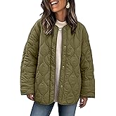 PEHMEA Women's Oversized Lightweight Quilted Jacket Button Down Fall Winter Coats Puffer Padded with Pockets