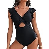 Buauty Womens One Piece Ruffle Sleeve Cutout Swimsuits Tummy Control Bathing Suits for Women 2026
