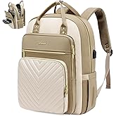 LOVEVOOK 15.6 Inch Laptop Backpack for Women,Large Capacity Work Backpack Purse for Women,Waterproof Travel Day Pack for Teacher Nurse,Khaki-Beige