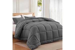 Mosluna Full Size Comforter Set Dark Grey, 3 Piece Bedding Comforters Sets for All Season, Bed Set with 1 Down Alternative Duvet Insert 82×86 Inches and 2 Pillowcases (Full, Charcoal Gray)