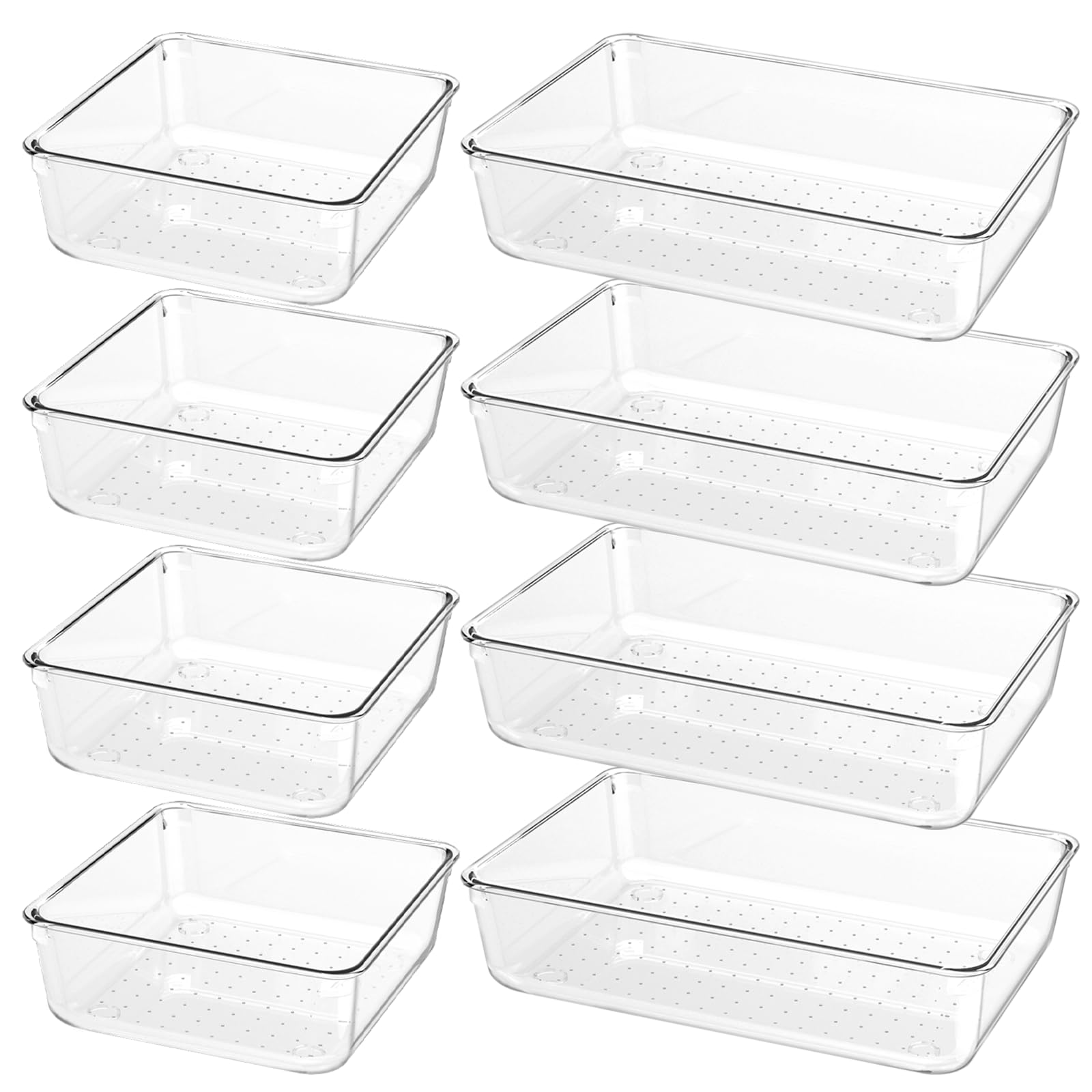 Giklux 8 Pcs Clear Kitchen Drawer Organiser Trays, 2-SIze Large Acrylic Desk Drawer Dividers Organisers for Cutlery, Cosmetics, Makeup, Utensils, Vanity, Dressing Table, Plastic Draw Storage Organiser