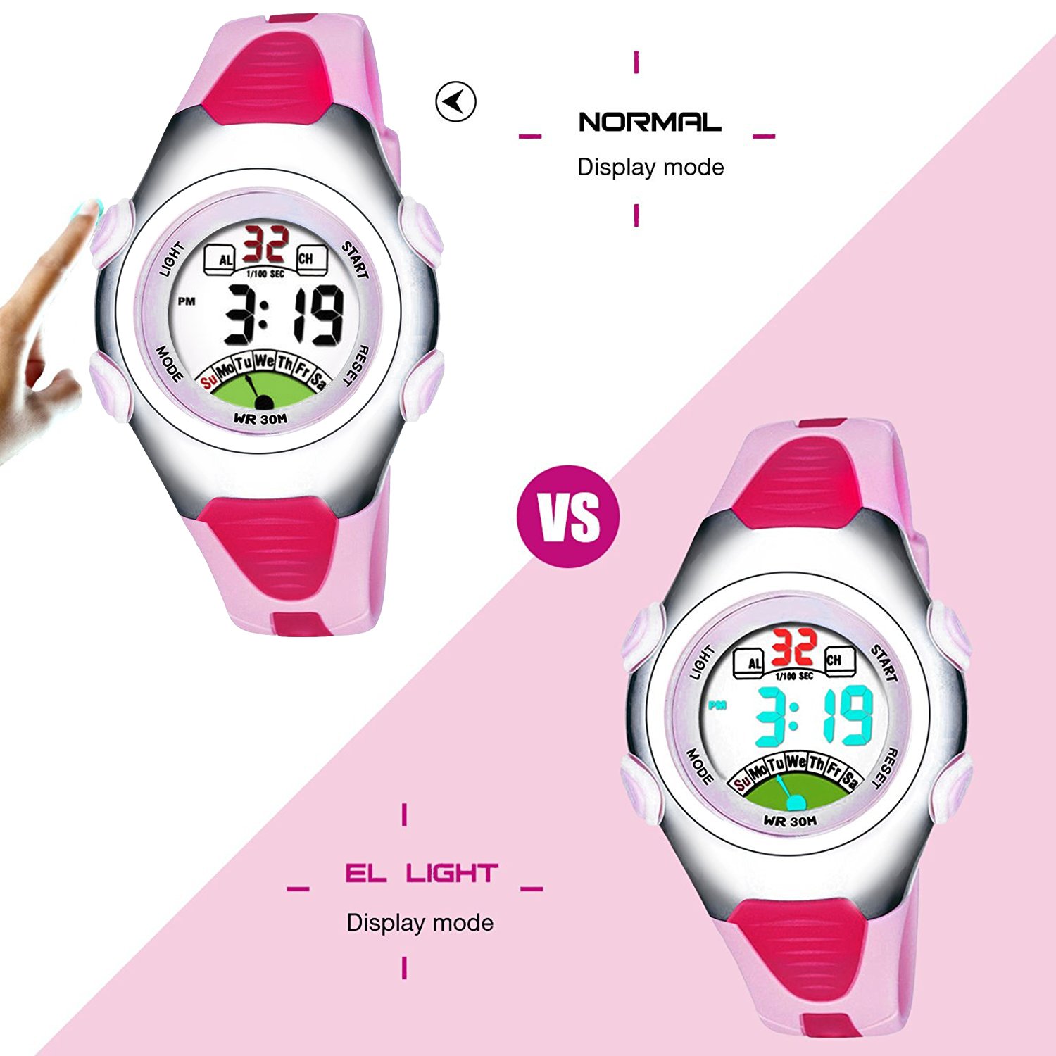 Montres de Digital de filles, montre imperméable de sports d\'enfants de 3 ATM avec l\'alarme, Montres bracelet électroniques de poignet de sport d\'enfants pour les petites filles enfants RSVOM
