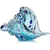 LCCCK Sea Glass Art Figurines Hand Blown Conch Shell Sculpture, Aqua Sea Glass Decor Creative Conch Seashell Statue - for Coastal Room Decor Knick Knacks Home Decor Kitchen Decorations Above Cabinets