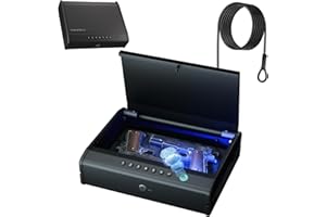 PINEWORLD Biometric Gun Safe For Handgun, Pistol Safe with Fingerprint/Backlit Keypad/Keys, 3 Quick Access Handgun Safe fits 2-3 Pistols, Gun Case with Interior LED Cable for Nightstand Car Large Size