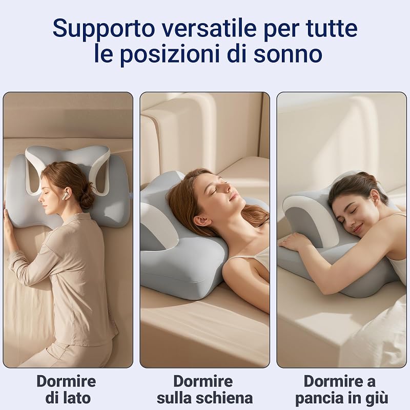 Cuscino Cervicale per Dormire in Memory Foam, Grigio
