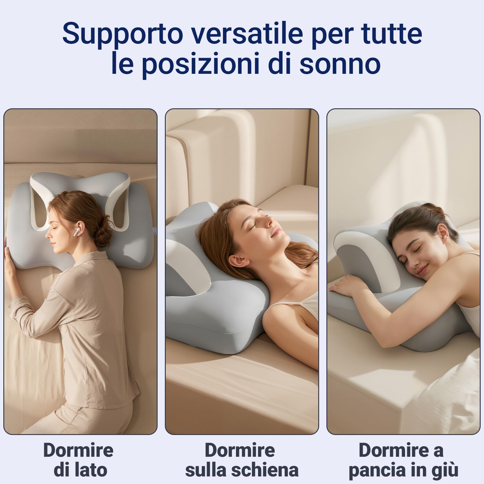 Cuscino Cervicale per Dormire in Memory Foam, Grigio