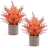 Coferset 2 Pack Fall Small Fake Plants Eucalyptus Potted Artificial Plants Fall Decorations for Home Shelf Office Bathroom Desk Farmhouse Room Coffee Table Decor Fall Decor (Fall Orange)
