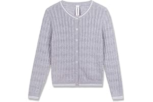 BOBOYOYO Girls Cardigan Kids School Uniform Sweater 100% Cotton Knit Girls Sweaters Button Crewneck Toddler Cardigans