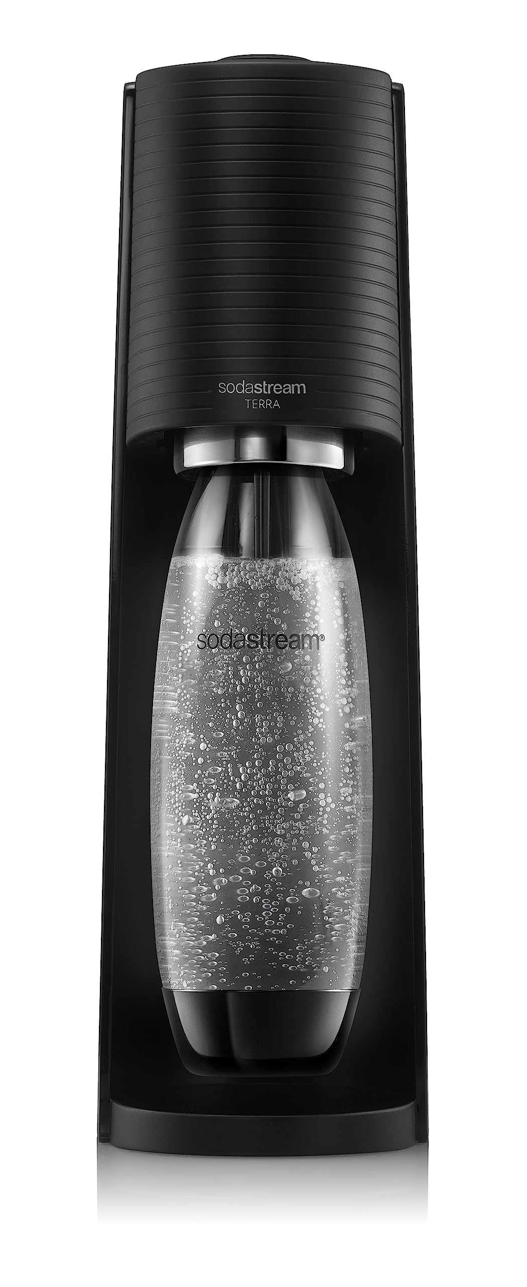 SodaStream Terra Sparkling Water Maker Machine, with 1 Litre Reusable BPA-Free Water Bottle for Carbonating & 60 Litre Quick Connect CO2 Gas Cylinder – Black