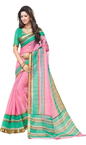 cotton saree with unstitched blouse piece [ siddharth_pink]