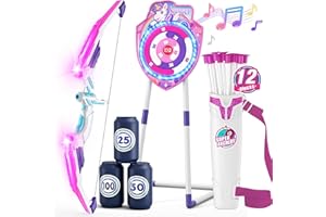 HYES Bow and Arrow for Kids, LED Light Up Unicorn Archery Set with 12 Suction Cup Arrows, 1 Standing Glow Target, 3 Score Targets & 1 Quiver, Indoor Outdoor Sport Toys for Boys Girls Ages 4-12