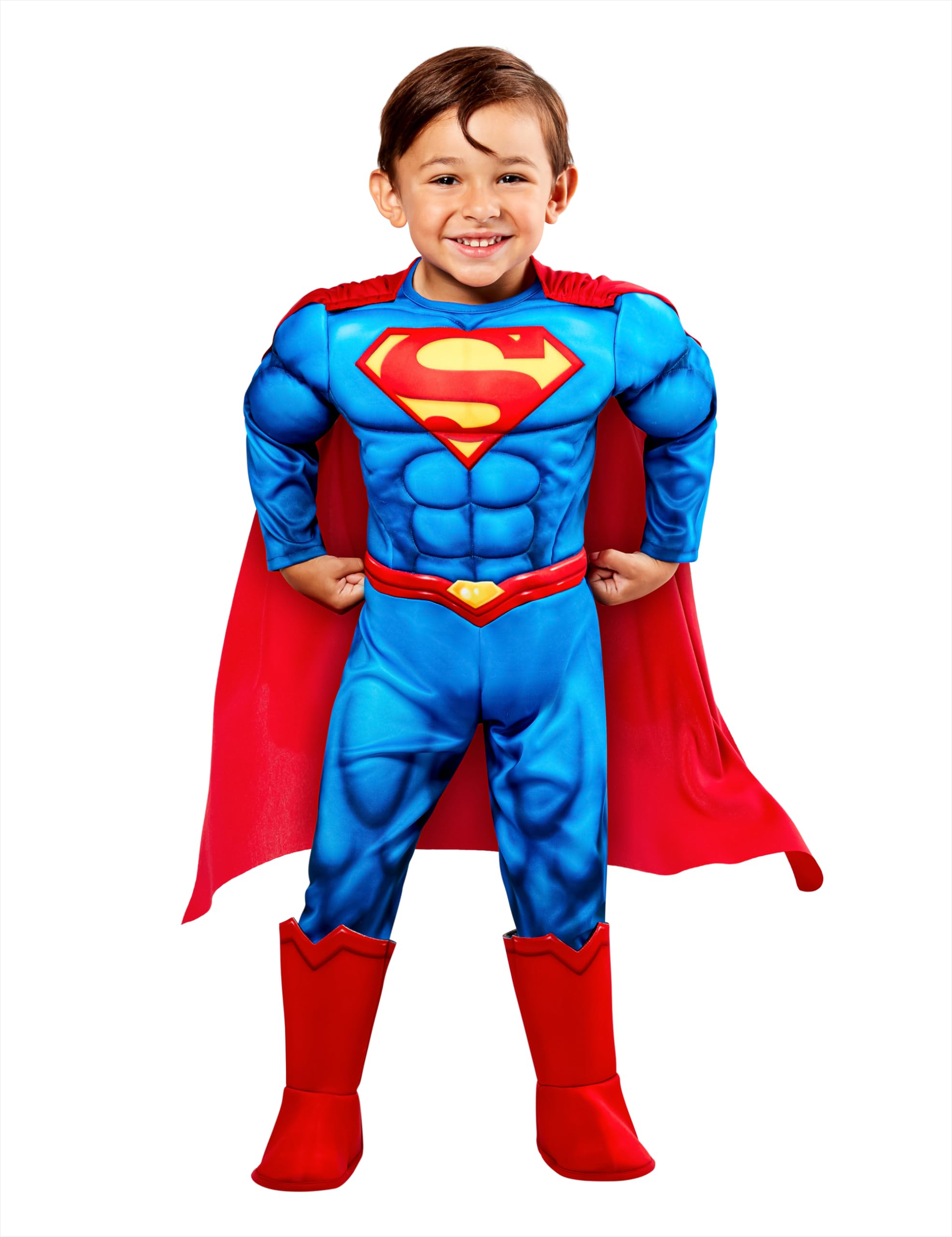 Photo 1 of Rubies Superman Deluxe Padded Costume Jumpsuit and Cape for Toddlers Boys for Themed Parties and Halloween, 2T