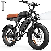 Flydone Off Road Electric Bike, 1500/1000W Peak Motor 20" Fat Tire Dirt Ebike for Adults, 32/45KMH Max 80/200KM PAS Range,Sin
