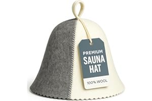 DIVELUX Premium Sauna Hat – 100% Natural Wool, Handmade Sauna Headwear for Men and Women – Eco-Friendly, Breathable, Insulating Hat for Sauna, Steam Room, Banya, and Bathhouse – One Size Fits All, White-Grey