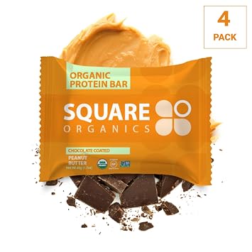 Square Organics Vegan Protein Bars Chocolate Coated Peanut Butter 13g Protein Organic Protein Bars Are Gluten Free Dairy Free Soy Free