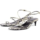 epiluta Snakeskin Kitten Heels for Women Elegant Strappy Sandals with Open Toe Fashionable Summer Leisure Shoes Size 8