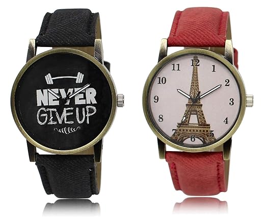 Shocknshop Analouge Round Multicolor Dial Leather Belt Mens Womens Watch Combo -(LR27_230)