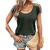 JUSTFASHIONNOW Cold Shoulder Tops for Women Cute Going Out T Shirts Cap Sleeve Tops Summer Crewneck Tees Casual Trendy