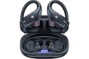 ZINGBIRD Wireless Earbuds Bluetooth Headphones 80Hrs Playback Sport Ear Buds with LED Display Charging Case IPX7 Waterproof Earphones with Mic & Earhook In Ear Headsets for TV Phone Workout Running Black
