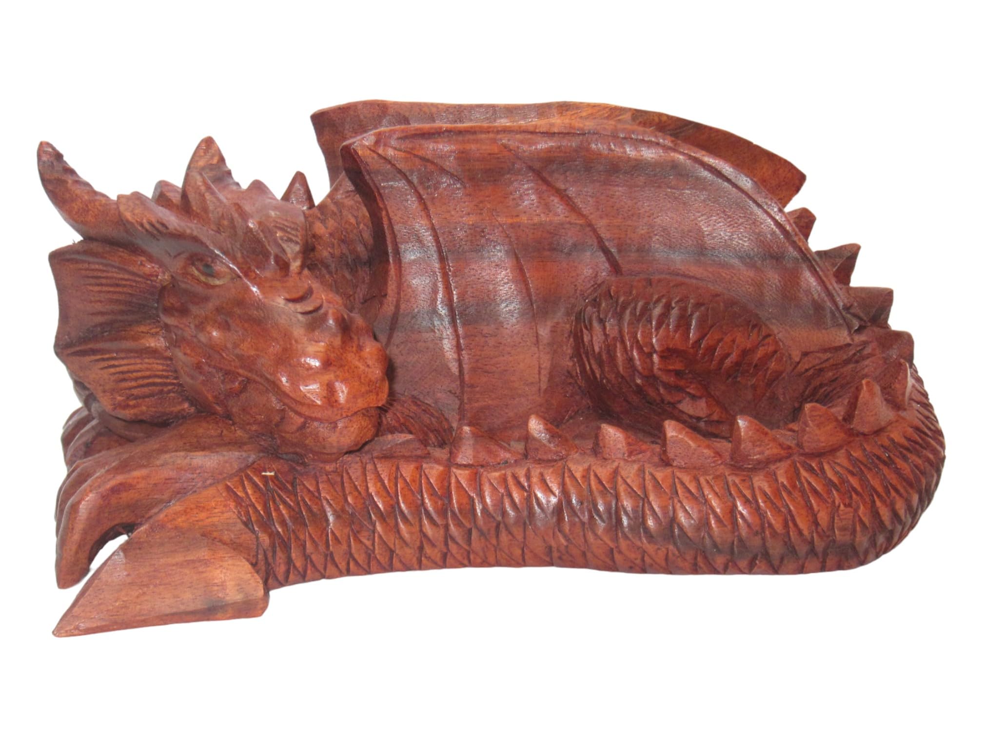Brave Wings Hand Carved Wooden - Treasure Keeper Sleeping Dragon - Wood Ornament Sculpture Figurine Statue Unique Table Decoration Home Decor Gift for Christmas - 5015C