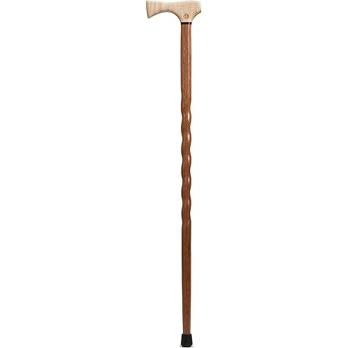 Brazos 37" Handcrafted Curly Maple Handle Select Wood Walking Cane for Men and Women, Twisted Bubinga Shaft, Made in The USA