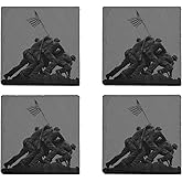 Rogue River Tactical Slate Coaster 4 Back Gift Set Patriotic USA Flag Drink Gift United States Veteran Iwo Jima WW2 Bar Kitchen Home Stone Coasters