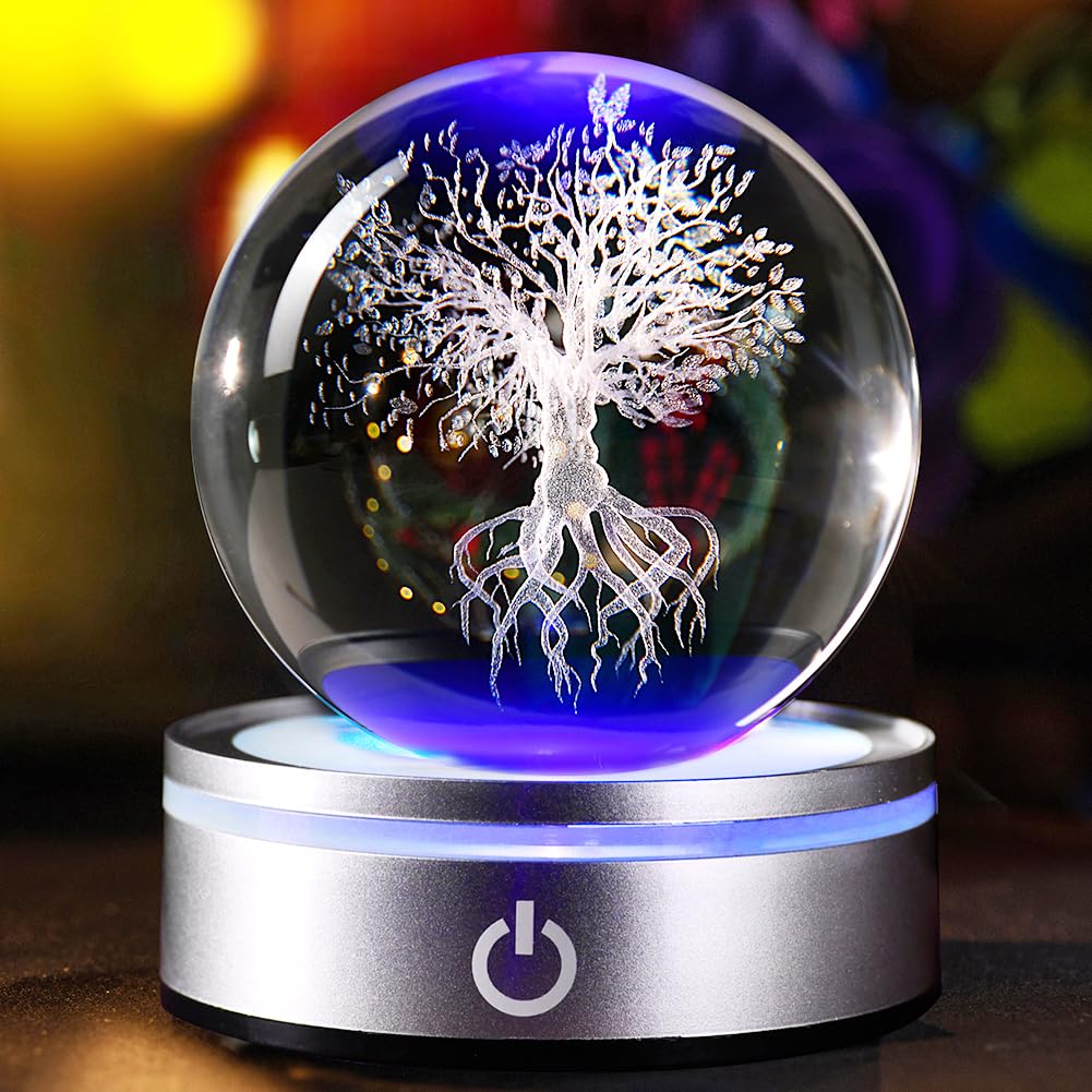IFOLAINA 3D Tree of Life Crystal Ball Tree of Life Glass Sphere Figurines for Home Decor Ideal Fengshui Ornament for Home Decoration