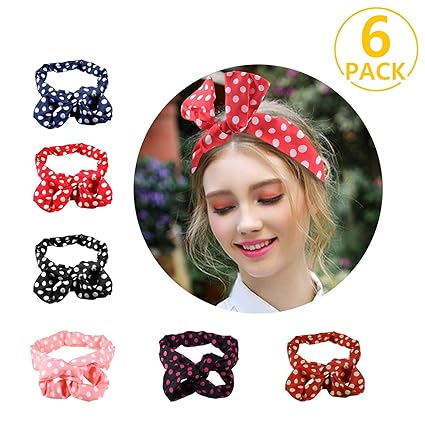 Pamiyo 6 Pezzi Fascia Per Capelli Gioielli Per Capelli Arco Di Torsione Retro Nodo Dellocchiello Polka Puntino Striscia Fasce Di Torsione Per
