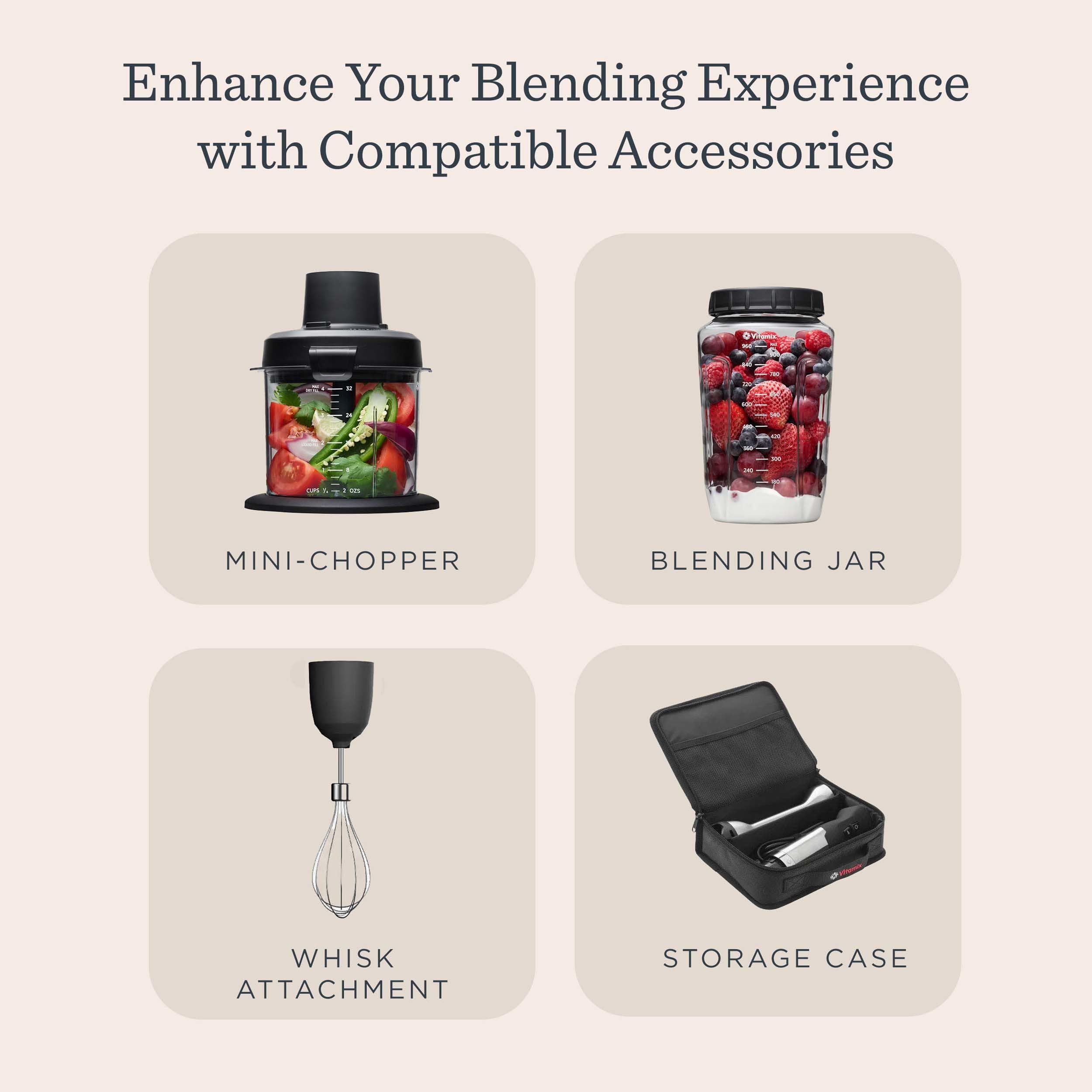 Vitamix Batidora de inmersión de 5 velocidades, batidora de mano profesional con motor de 625 vatios y hoja de acero inoxidable, acero inoxidable/blanco