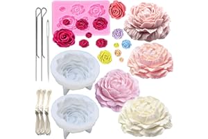 Nimozekd 3PCS Rose & Peony Flowers Silicone molds Cake Chocolate Mold Peony Flower Candle Molds with Large-Eye Wicking Needle Candlewick etc Wedding Cake Decorating Tools Fondant Sugarcraft Cake Mold