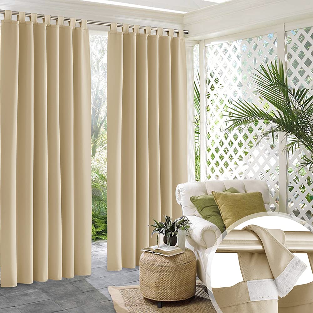 Photo 1 of RYB HOME Gazebo Curtains Outdoor Waterproof - Detachable Top Outdoor Curtains Blackout Privacy Drapes for Patio Porch Balcony Pergola Pool Hut, 52 Width x 95 inch Length, Beige, 2 Pcs