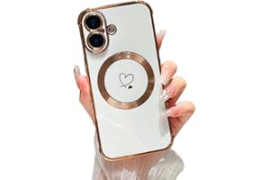 ZTOFERA Magnetic Case for iPhone 16 Case 6.1" [Compatible with MagSafe] Cute Plating Love Hearts Pattern Case with Camera Pro