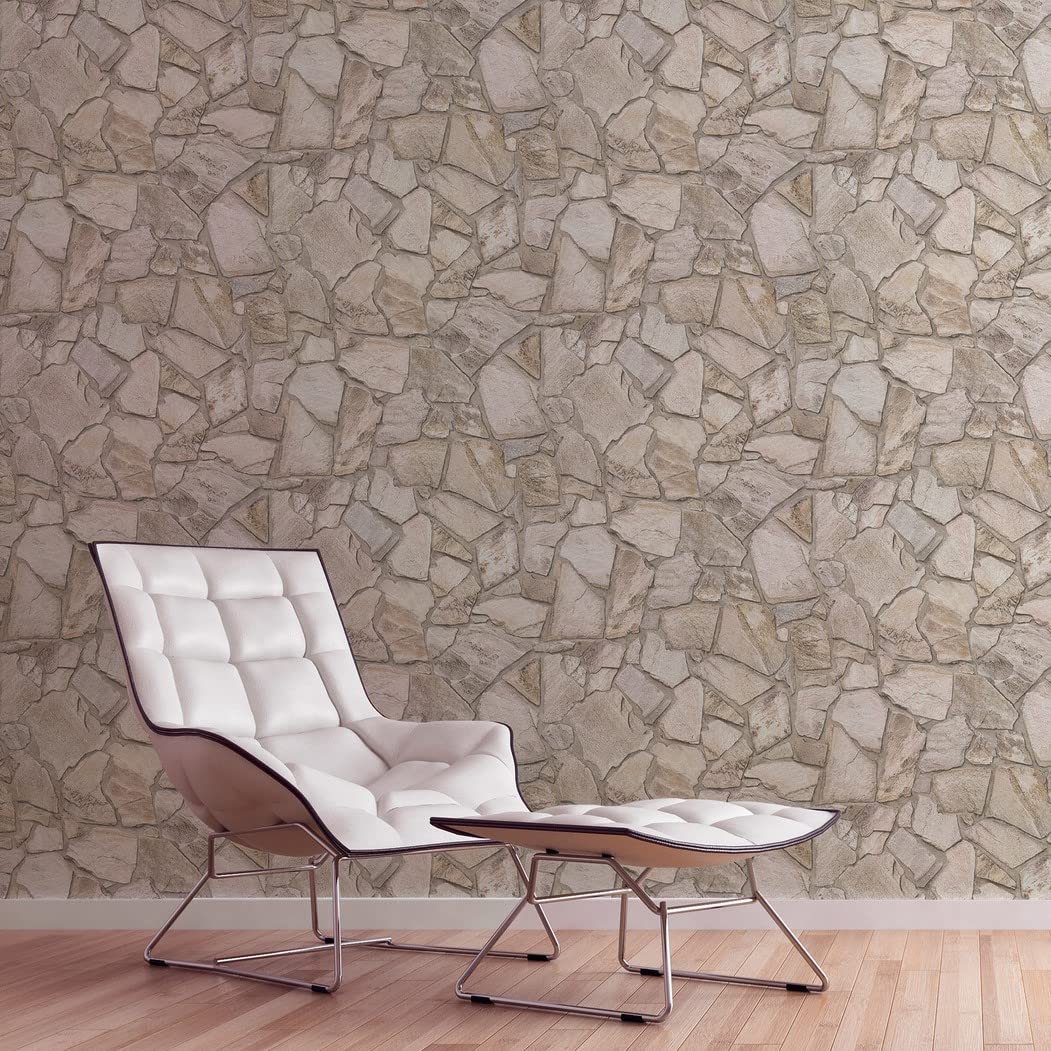 A.S. Création Bricks & Stones 389312 Non-Woven Wallpaper Natural Stone Wallpaper 10.05 m x 0.53 m Made in Germany