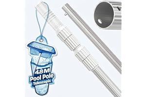 ROMIVO Telescopic Pool Pole, 4.8M/16FT Pool Skimmer Pole, 1.2MM Thickened Adjustable Aluminum Pool Net Pole, Telescoping Pool