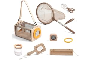 Macabaka Wooden Bug Catcher for Kids, 8-in-1 Insect Exploration Set with Butterfly Net, Magnifying Glass, Bug Habitat, Tweezers, Compass,Outside Toys for Toddlers
