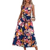 WIHOLL Summer Dresses for Women Flowy Casual Midi Dress Beach Vacation Sundresses with Pockets