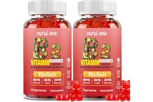 ourui one Vitamin B2 Gummies 400mg | Riboflavin 400mg with CoQ10 150mg, Magnesium 200mg | B2 Vitamin 400mg for Kids & Adults, Nervous System & Skin Health | 60 Vegan Chewables | Raspberry（Pack 2